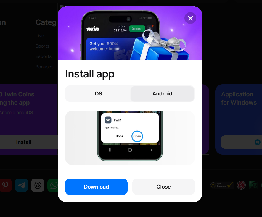 Step-by-step guide to install 1win India app on Android and iOS devices